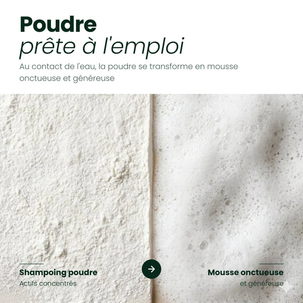 Au contact de l'eau, la poudre du shampoing Nutritive Argan se transforme en mousse onctueuse