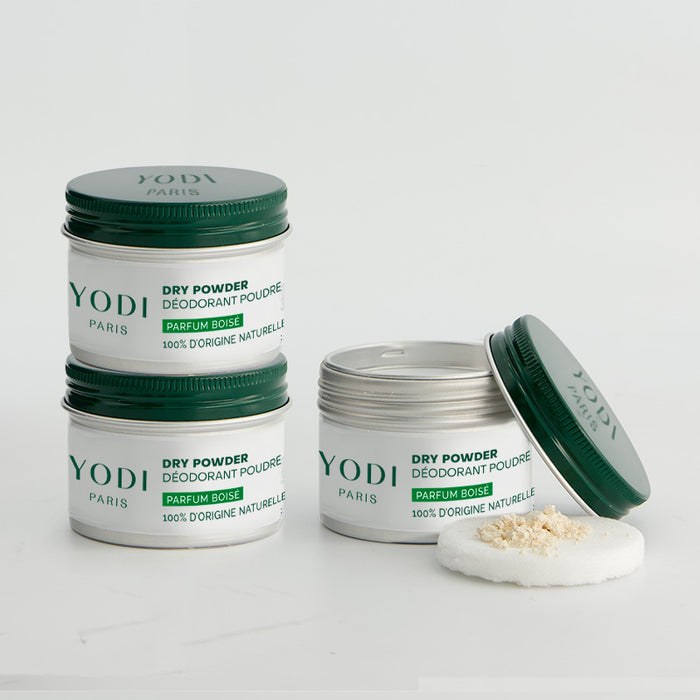 trio déodorant en poudre dry powder parfum boisé