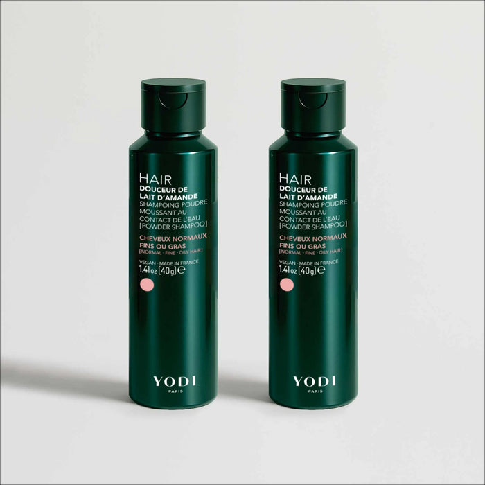 Duo shampoing en poudre volume & brillance douceur lait d'amande yodi nouveau packaging