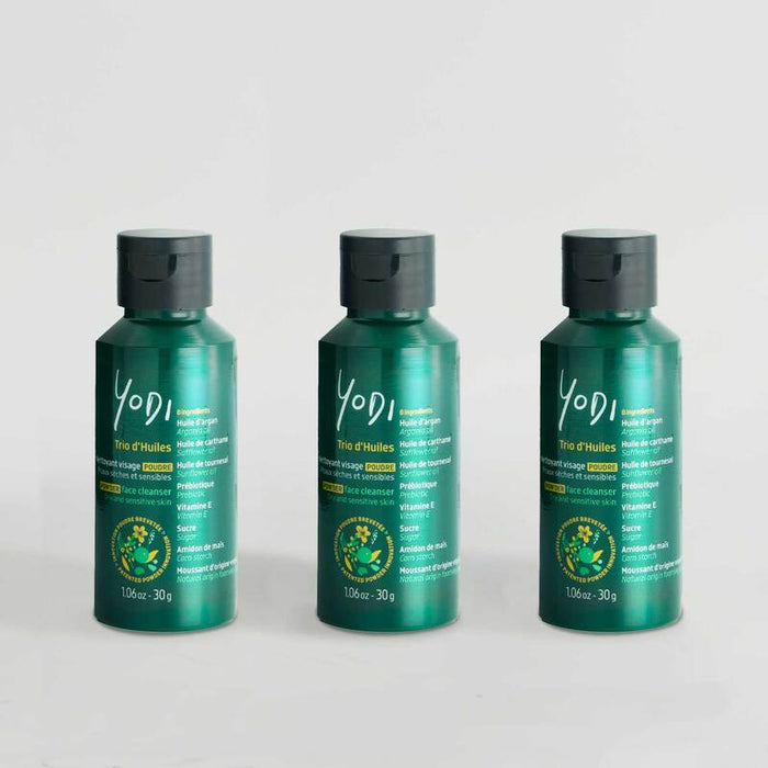 TRIO Nettoyants visage poudre - Peaux sèches et sensibles- Trio d'huiles Yodi