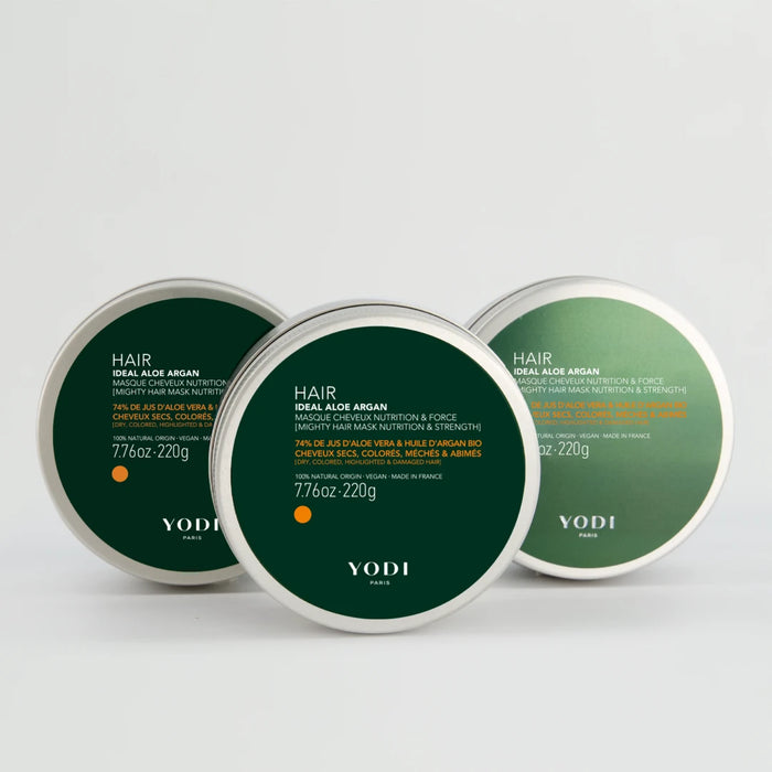 Trio de Masques Idéal Aloe Argan Yodi pour cheveux secs, colorés ou méchés