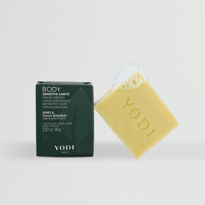 Savon surgras Peaux Sensibles Yodi au karité avec son étui