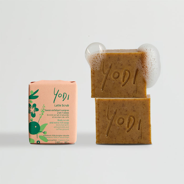 Trio de savons surgras Exfoliation Douce Latte Scrub Yodi au lait d'amande et marc de café